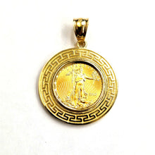Load image into Gallery viewer, 14K Gold Greek Key pendant genuine 5 dollar 1/10 oz 22k American eagle coin 7.2g