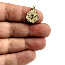 Load image into Gallery viewer, 10k yellow Gold Round Two Sided Egyptian eye of Horus protection Pendant 2.6g