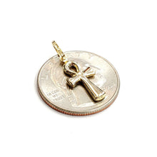 Load image into Gallery viewer, 14k yellow gold tiny Egyptian ankh cross hollow pendant religious jewelry 0.7g
