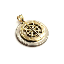 Load image into Gallery viewer, 14k Yellow Gold round compass pendant charm Unisex gift fine jewelry 0.73" 3.2g