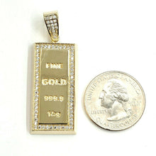Load image into Gallery viewer, 14k Yellow Gold 999.9 fine gold bar brick bar 1kg Pendant cubic zirconia 7.6g