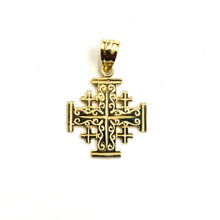 Load image into Gallery viewer, 14k Yellow gold Jerusalem Cross medal pendant charm religious fine jewelry 1.3g
