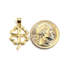 Load image into Gallery viewer, 14k yellow Gold Solid clover leaf heart lucky Pendant charm fine jewelry 2.6g