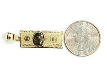 Load image into Gallery viewer, 10k yellow gold 100 dollar bill money lucky pendant charm fine jewelry 1.7g