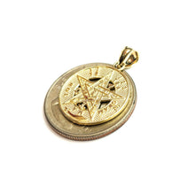 Load image into Gallery viewer, 14k yellow Gold 0.73" Round Tetragrammaton Protection Pendant Fine jewelry 2.1g