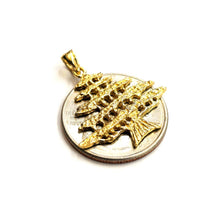 Load image into Gallery viewer, 14k yellow gold Lebanon cedar tree lucky pendant charm gift fine jewelry 2.4g