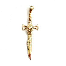 Load image into Gallery viewer, 14k yellow Gold sword skull snake Pendant charm gift fine jewelry 6g