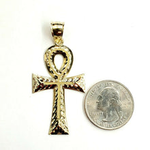 Load image into Gallery viewer, 10k yellow gold Egyptian ankh cross pendant charm fine religious jewelry 3.6g