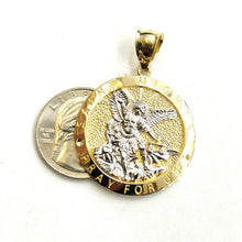 Load image into Gallery viewer, 14k two tone gold Round saint Michael pendant 1.23" fine religious jewelry 5.4g
