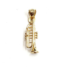 Load image into Gallery viewer, 14k yellow Gold 3D solid trumpet Pendant charm gift instrument fine jewelry 1.3g