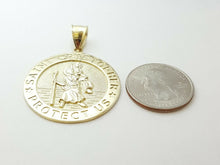 Load image into Gallery viewer, 10k yellow gold round saint Cristopher pendant fine religious jewelry 1.35" 6.8g
