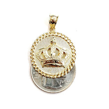 Load image into Gallery viewer, 10k yellow gold round crown pendant charm gift fine jewelry necklace 0.97" 4.2g