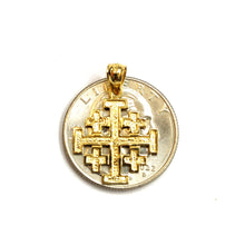 Load image into Gallery viewer, 14k Yellow gold Jerusalem Cross medal pendant charm religious fine jewelry 1.3g