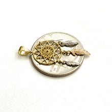 Load image into Gallery viewer, 14k Tri Color Gold Dream Catcher Feather Pendant charm gift fine jewelry 0.8g