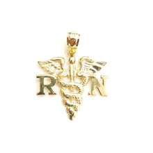 Load image into Gallery viewer, 14k yellow Gold RN caduceus medical sign nurse Pendant charm fine jewelry 1.5g