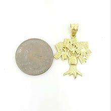 Load image into Gallery viewer, 10k yellow gold 100 dollar sign money bag tree lucky pendant charm gift 2.4g