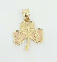 Load image into Gallery viewer, 14k solid 3 color Gold 3 heart clover leaf lucky Pendant fine gift jewelry 1.4g