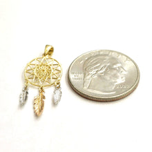Load image into Gallery viewer, 14k Tri Color Gold Dream Catcher Feather Pendant charm gift fine jewelry 0.8g