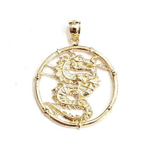 Load image into Gallery viewer, 14k yellow Gold round dragon Pendant charm solid gift fine jewelry unisex 5.5g