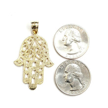 Load image into Gallery viewer, New 14k yellow gold khamsa hamsa hand lucky Jewish filigree pendant jewelry 8.5g