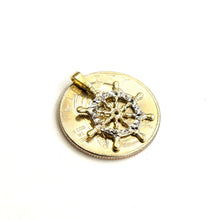 Load image into Gallery viewer, New 14k Two Tone Gold tiny Boat Wheel Nautical Sailor Pendant fine jewelry 1g