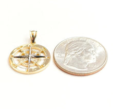 Load image into Gallery viewer, 14k two tone Gold round compass pendant charm gift fine jewelry 0.73" 3.2g