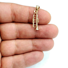 Load image into Gallery viewer, 14k yellow Gold 3D solid trumpet Pendant charm gift instrument fine jewelry 1.3g