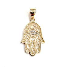 Load image into Gallery viewer, New 14k yellow gold khamsa hamsa hand lucky Jewish filigree pendant jewelry 0.9g