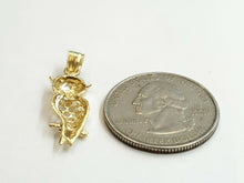 Load image into Gallery viewer, 14k yellow gold owl full body pendant charm gift fine jewelry diamond cut 1.4g