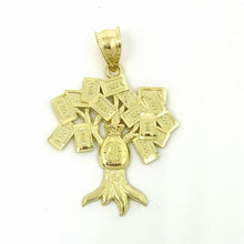 Load image into Gallery viewer, 10k yellow gold 100 dollar sign money bag tree lucky pendant charm gift 2.4g