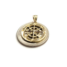 Load image into Gallery viewer, 14k Yellow Gold round compass pendant charm Unisex gift fine jewelry 0.73" 3.2g