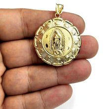 Load image into Gallery viewer, New 10k yellow gold hollow two sided Jesus & virgin Guadalupe pendant 1.27" 8.8g