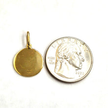 Load image into Gallery viewer, 14k yellow gold round Guardian angel pendant Angel De La Guarda charm 0.59" 2g