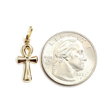 Load image into Gallery viewer, 14k yellow gold tiny Egyptian ankh cross hollow pendant religious jewelry 0.7g