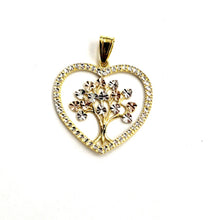 Load image into Gallery viewer, 14k Tri Color gold Heart tree of life lucky pendant charm fine gift for her 2.2g