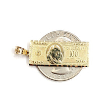 Load image into Gallery viewer, New 14k yellow gold 100 dollar bill money lucky pendant charm fine jewelry 2.1g