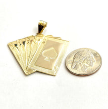 Load image into Gallery viewer, 14k yellow Gold royal flush spade A K Q J 10 poker cards Pendant jewelry 9.3g