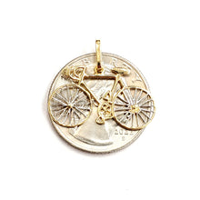 Load image into Gallery viewer, 14k Gold bicycle Pendant charm double sided sport biker gift fine jewelry 1.5g