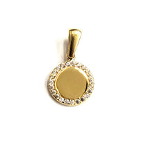 Load image into Gallery viewer, 14k yellow Gold Tiny shiny Round pendant charm Cubic Zirconia Gift jewelry 0.7g