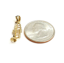 Load image into Gallery viewer, 14k yellow Gold 3D solid trumpet Pendant charm gift instrument fine jewelry 1.3g