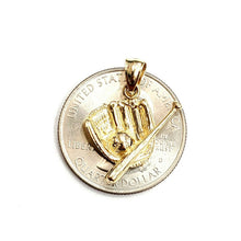 Load image into Gallery viewer, 14k yellow Gold 3D baseball bat glove ball Pendant sport game fine jewelry 2.4g