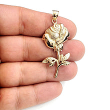 Load image into Gallery viewer, New 14k yellow solid Gold rose flower big Pendant charm gift fine jewelry 6.9g