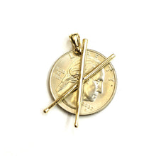 Load image into Gallery viewer, New 14k yellow Gold solid 3D Drumsticks Pendant Gift music fine jewelry 1.9g