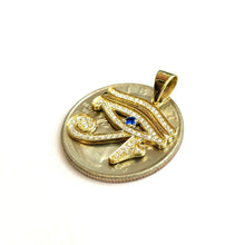 Load image into Gallery viewer, 14k yellow Gold Egyptian eye of Horus protection Zirconia Pendant jewelry 2.3g