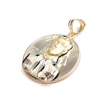 Load image into Gallery viewer, 14k two tone gold Jesus Malverde Narco saint Sinaloa pendant fine jewelry 2.2g