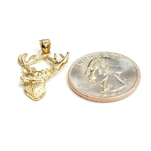 Load image into Gallery viewer, 14k yellow Gold deer buck male head Hunting Pendant charm gift jewelry 2g