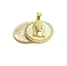 Load image into Gallery viewer, 10k yellow gold round Jesus face head pendant charm religious jewelry 0.97" 3.7g