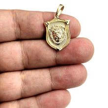 Load image into Gallery viewer, 14k yellow solid Gold lion Leo head face shield Pendant charm fine jewelry 3.7g
