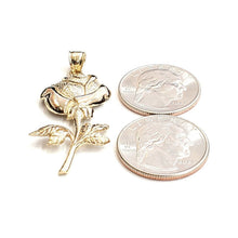 Load image into Gallery viewer, New 14k yellow solid Gold rose flower big Pendant charm gift fine jewelry 6.9g