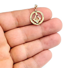 Load image into Gallery viewer, 14k yellow Gold tiny round Freemason Masonic Pendant religious fine jewelry 1.2g